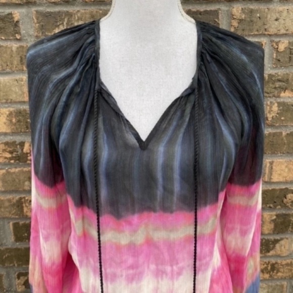 Marie Oliver 100% Silk Tie-dye Top Blouse Size Small Tassels. - Picture 2 of 4